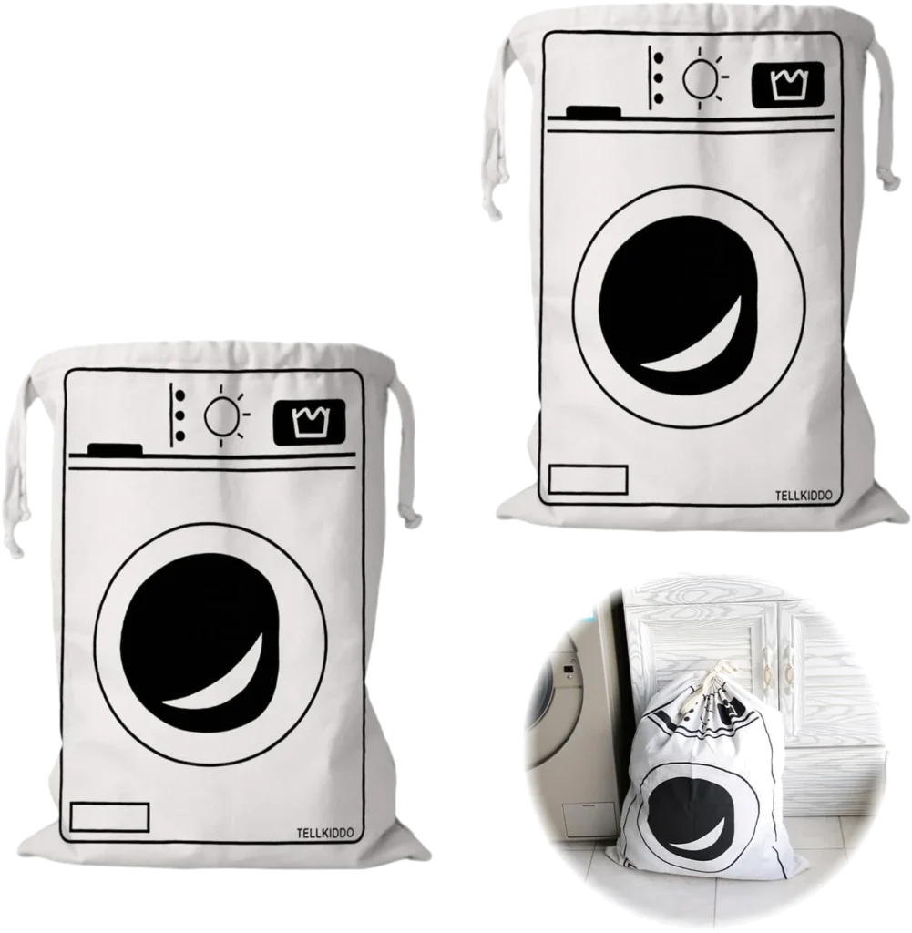 TESSTSY Lot De 2 Grand Sac à Linge Voyage, 50 X 60cm Sacs à Linge Sale de Voyage Sac de Rangement en Toile Coton, Sac Tissu Cordon, Réutilisable, Pour Vêtement Jouets Voyage Maison Randonnée