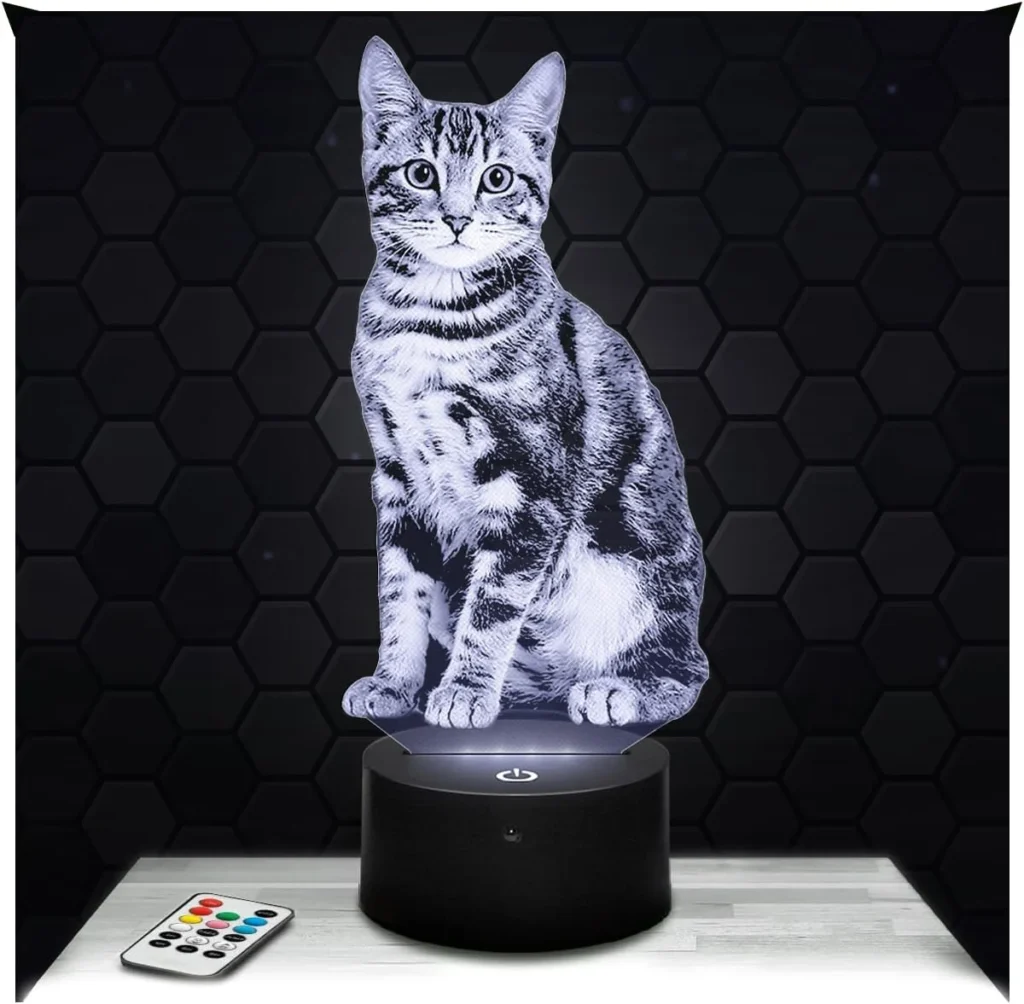 Lampephoto.fr - Lampe 3D Chat Décoration Animal Chaton Félin, Idée Cadeau Homme Femme Objet Chat Veilleuse Adulte Déco Chambre, Idee Cadeau Noel Homme Femme Original, Effet Hologramme, TOP