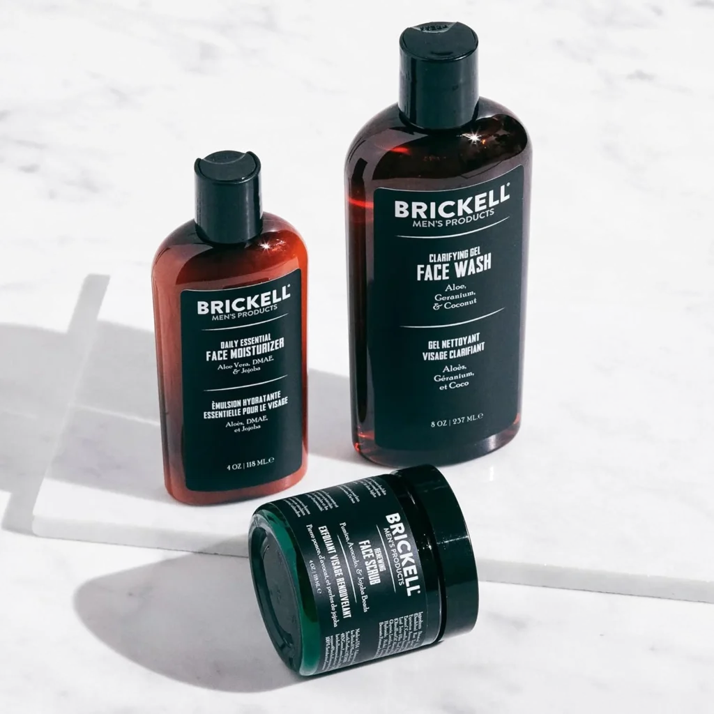 Brickell Men Daily Advanced Face Care Routine I, Facial Cleansing Gel, Facial Scrub, Moisturizing Lotion For Wisage, Natural & Organic, Fragrant