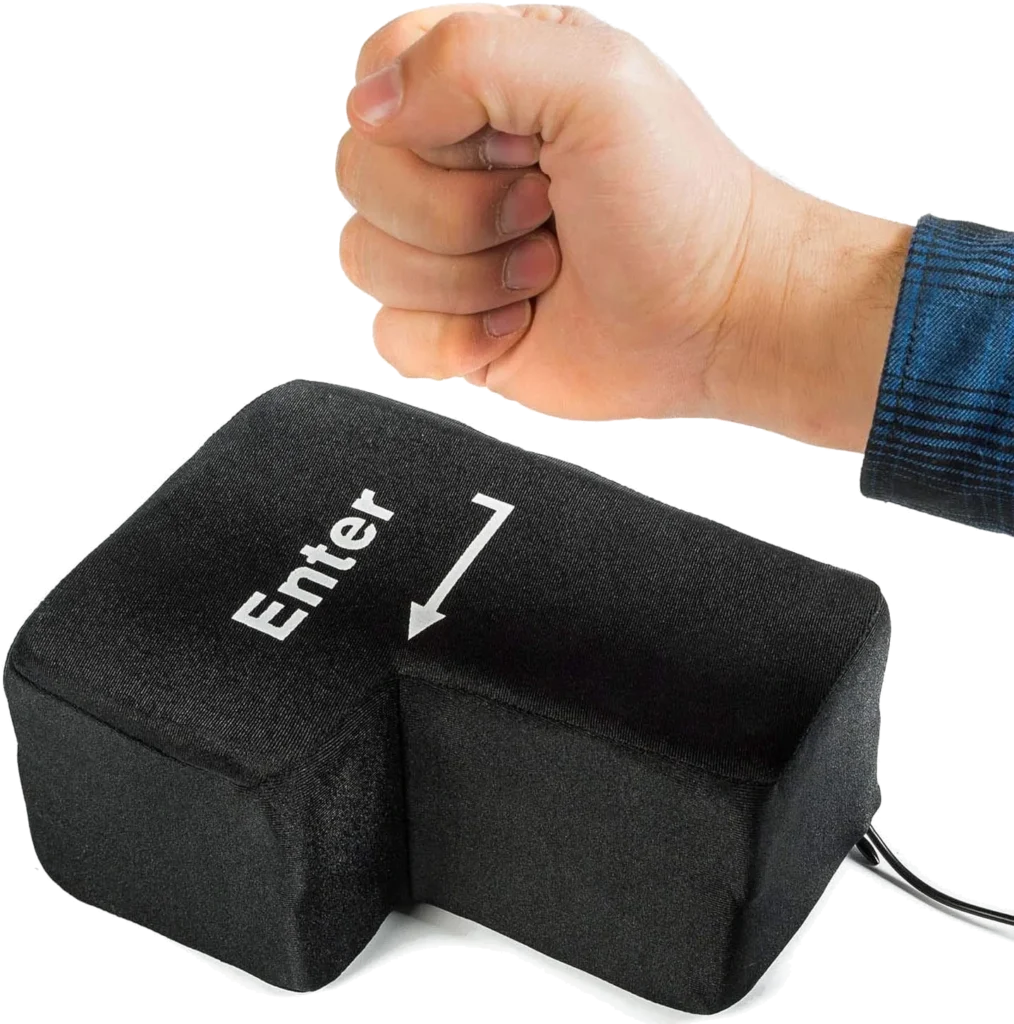 GOODS+GADGETS Big Enter Button XXL Touche Entrée avec Coussin de Bureau Clavier USB Gadget pour Le Relief Anti-Stress