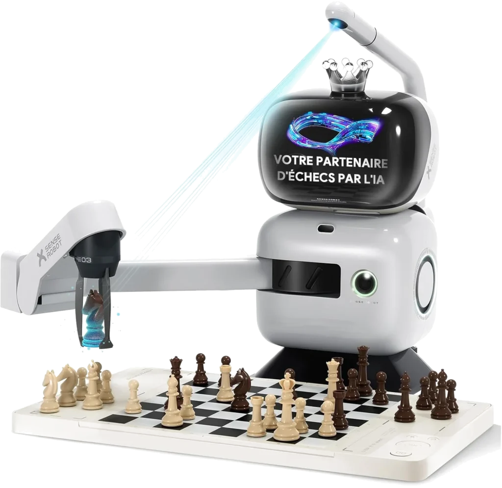 Sense Robot AI Chess Robot with Robotic Arm - 25 AI Levels, 1200+ Exercises, Final Coach, Classic Game Replay, Voice Coaching, Lichess Integration, App Sync