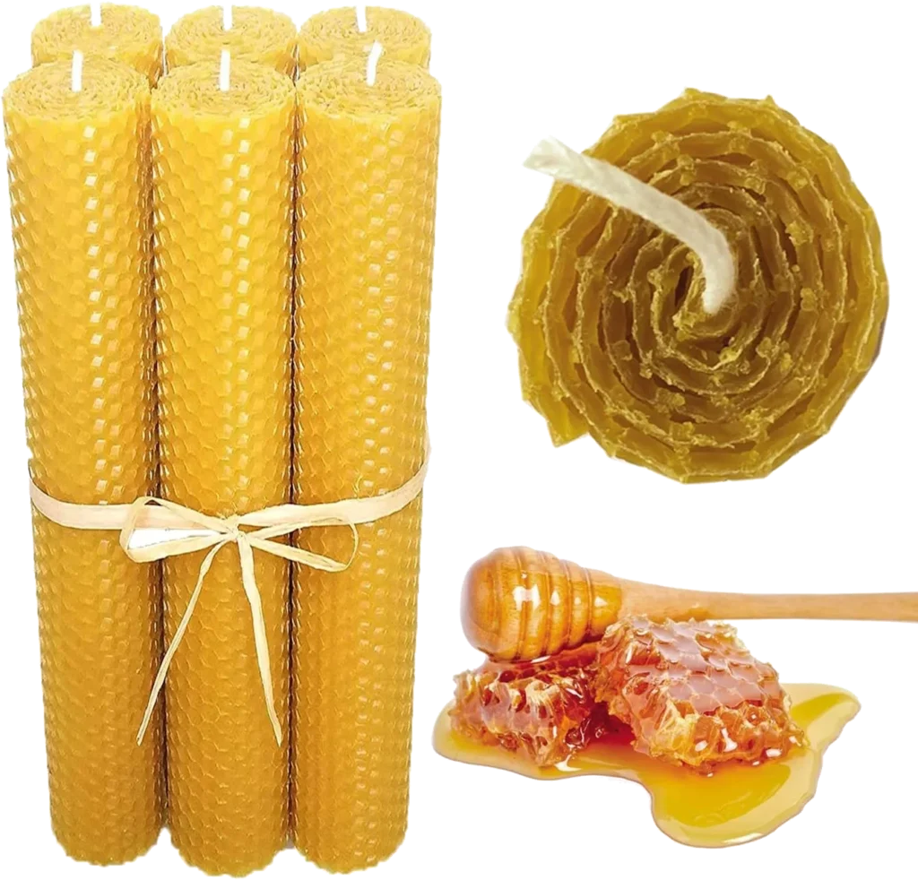 BOEMY Bougies au miel, Lot de 6 bougies en cire d'abeille naturelles [ Avent - Noël ], Grande taille - 2 x 20 cm