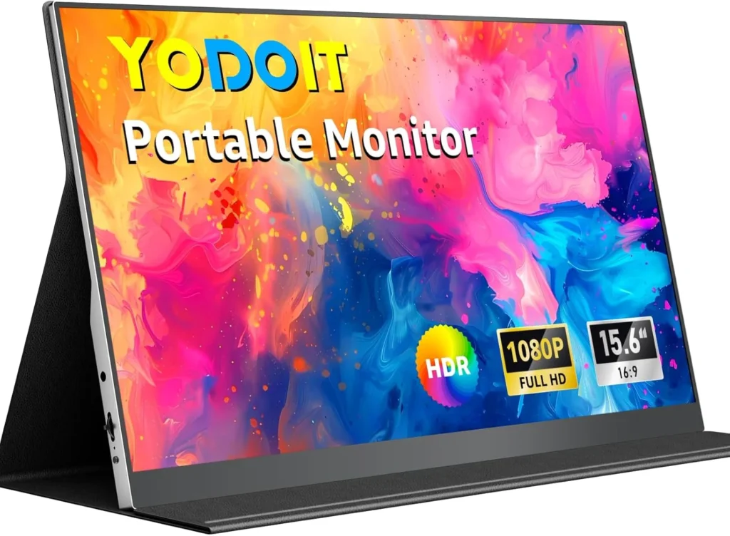 Yodoit Écran Portable 15,6", 1920 × 1080 FHD Moniteur IPS 100% SRGB Display HDMI USB Type C avec Haut-parleurs Intégrés pour PC/MacBook/Xbox/PS4 5/TV