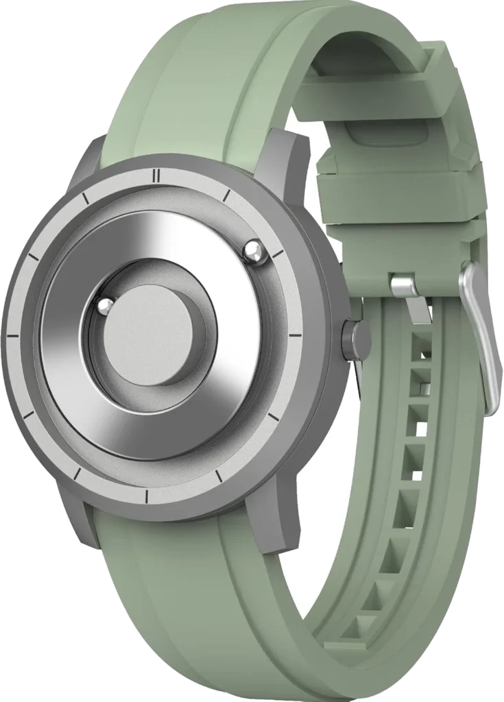 EUTOUR Montres Hommes avec Boules Magnétiques, Cadran Miroir 40MM, Boîtier Argenté, Étanche à 5ATM, Cadeau Unique, Montre Analogique à Quartz avec Bracelet en Silicone