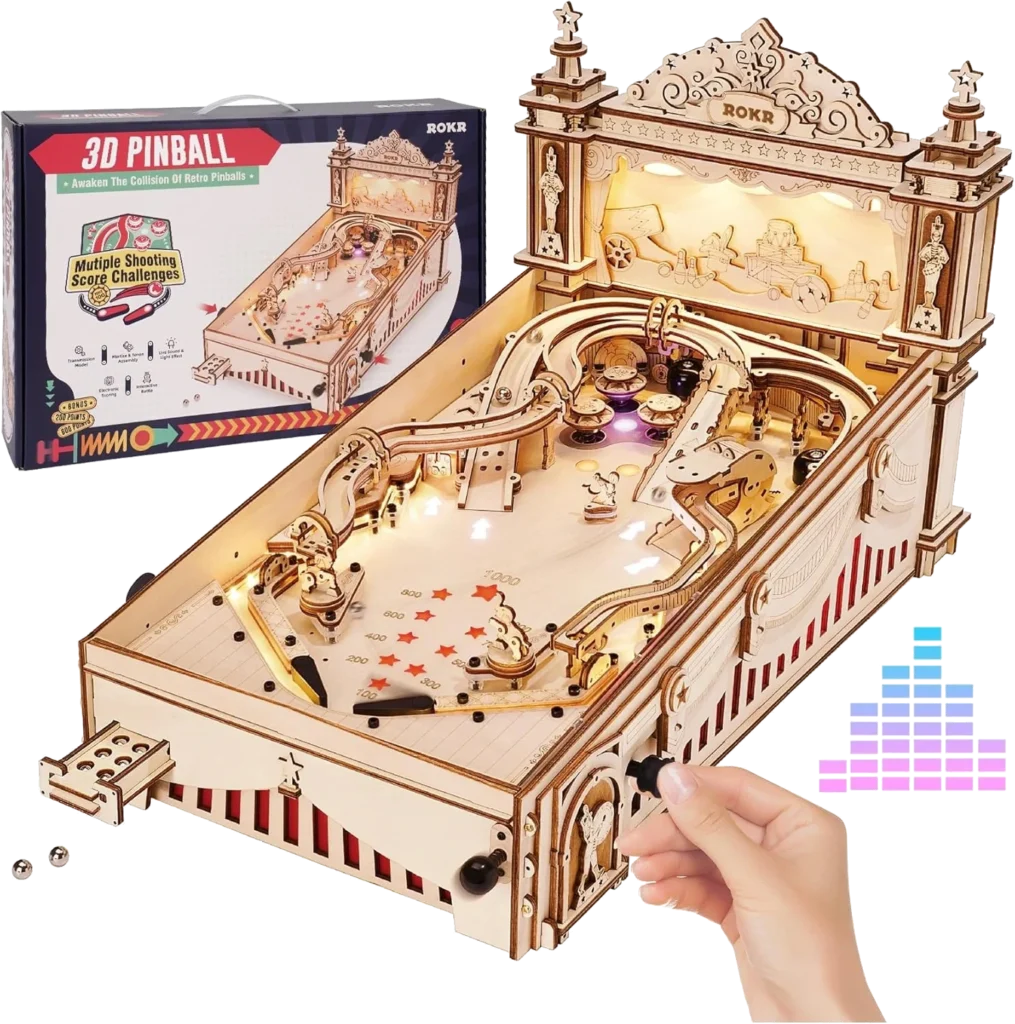 ROKR Pinball Flipper Maquettes et Modélisme Adulte-Puzzle 3D en Bois-Idée Cadeau pour Homme Femme Jeux de Table (EG01)
