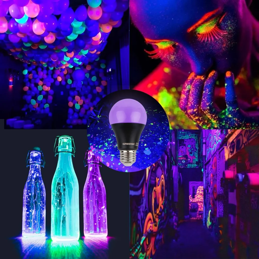 GREENIC Ampoule UV LED noire E27 8W, lampe UV ampoule noire, lampe ultraviolette LED pour Halloween, fêtes d'anniversaire pour enfants, peinture corporelle, 2 pièces
