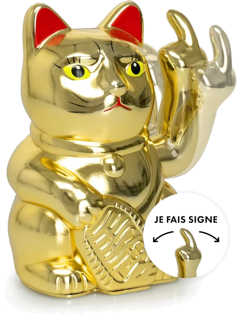 ANGRY CAT - Chat angulaire Lucky CAT - Chat agitant drôle - Chat angulaire japonais avec doigt puant - Article de décoration Figurine de chat - Bras d'angle avec majeur - 15 cm - Or, 15x11x9cm