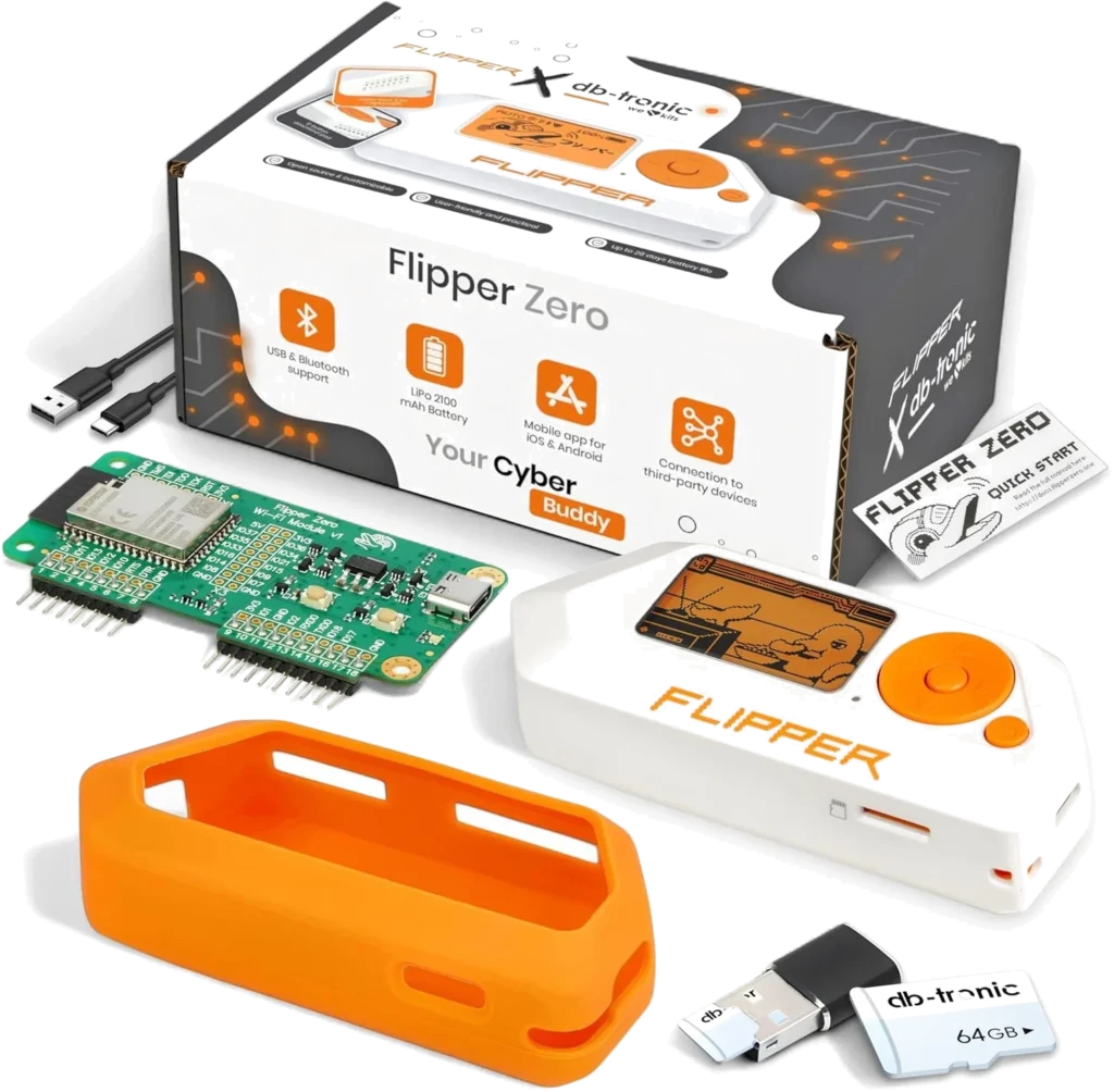 Flipper Zero Starter Kit Complet | Flipper Zero | Carte WiFi | Coque en Silicone | Carte mémoire de 64 Go | Lecteur de Carte USB