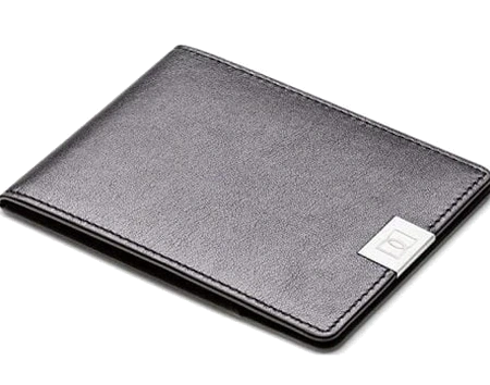 DUN Wallets Original Leather Bifold Wallet, Black / Silver, Minimalist