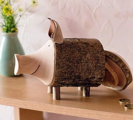 Tirelire Rudi en Bois avec Écorce